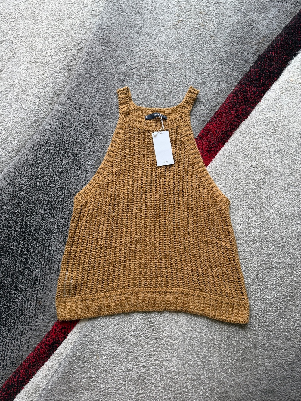 MANGO Cotton Crochet Knit Tank Top